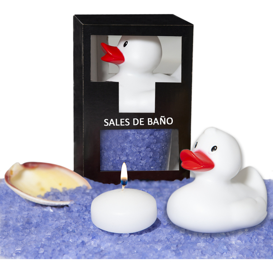 Set De Sales De Baño Lavanda 150 Gr. Con Pato Bañera, Vela Aromatica Y Concha